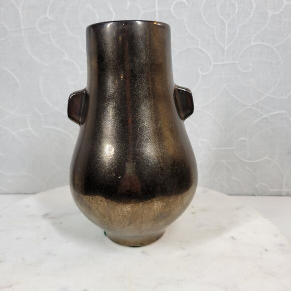Vtg Haeger Floral Vase 8" Brown Gold Metallic Finish Ceramic Retro Home Decor - Picture 12 of 13